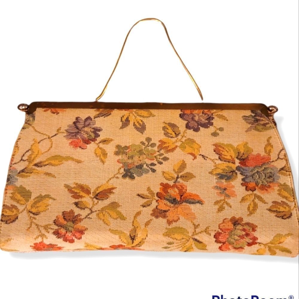 Vintage 60s L&M tapestry carpet bag clutch/bag reversible